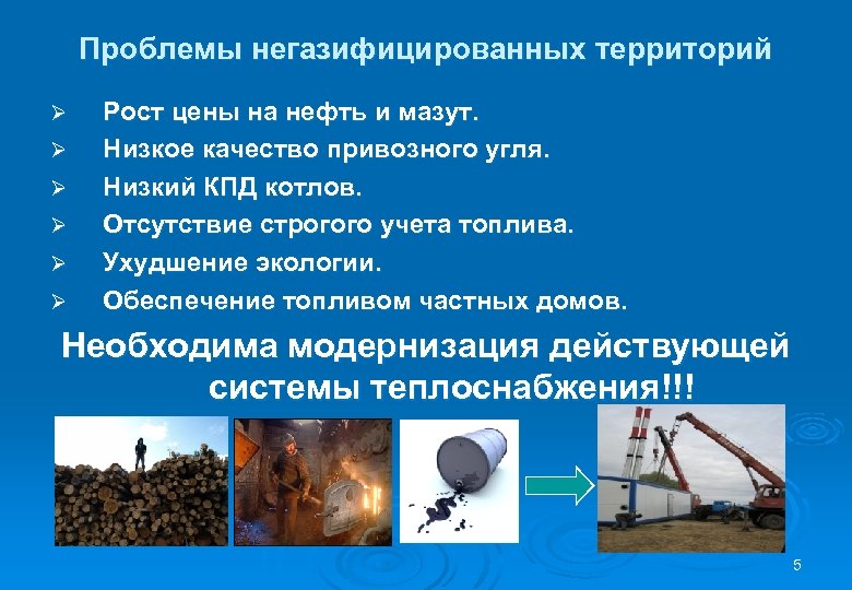 Проблемы негазифицированных территорий Ø Ø Ø Рост цены на нефть и мазут. Низкое качество