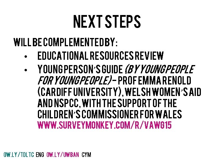 Next steps Will be complemented by: • Educational Resources Review • Young Person’s Guide