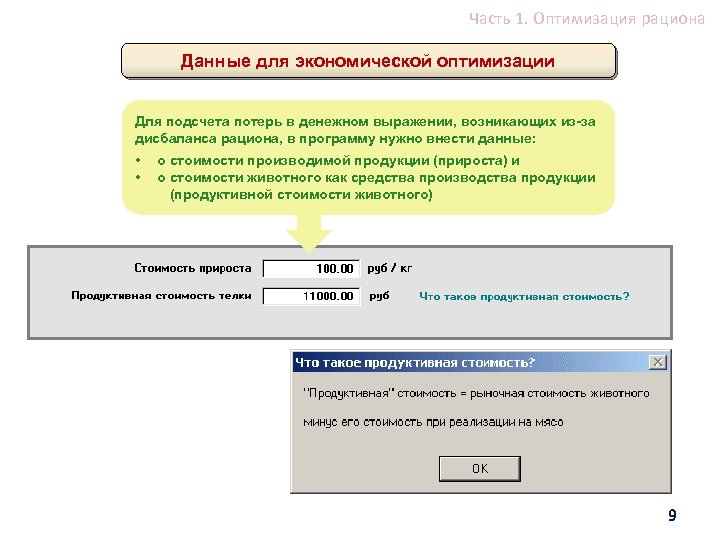 Часть 1. Оптимизация рациона Данные для экономической оптимизации Для подсчета потерь в денежном выражении,