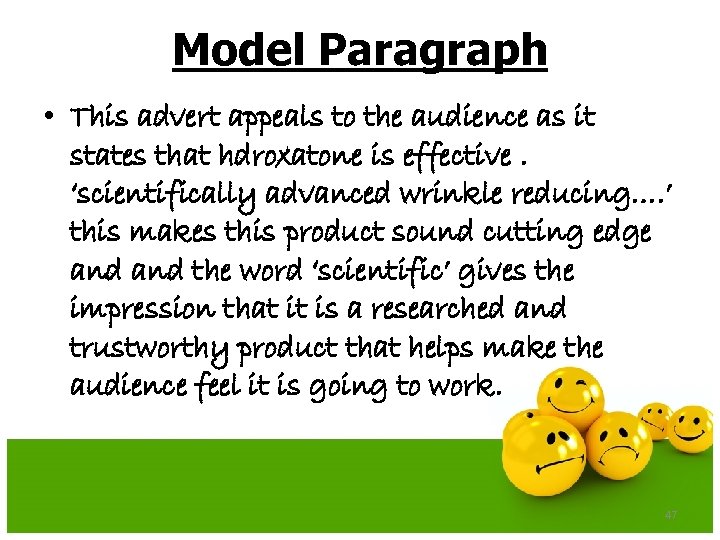 Model Paragraph • This advert appeals to the audience as it states that hdroxatone