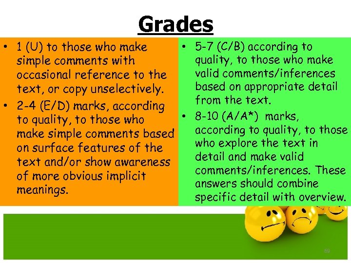 Grades • 5 -7 (C/B) according to • 1 (U) to those who make