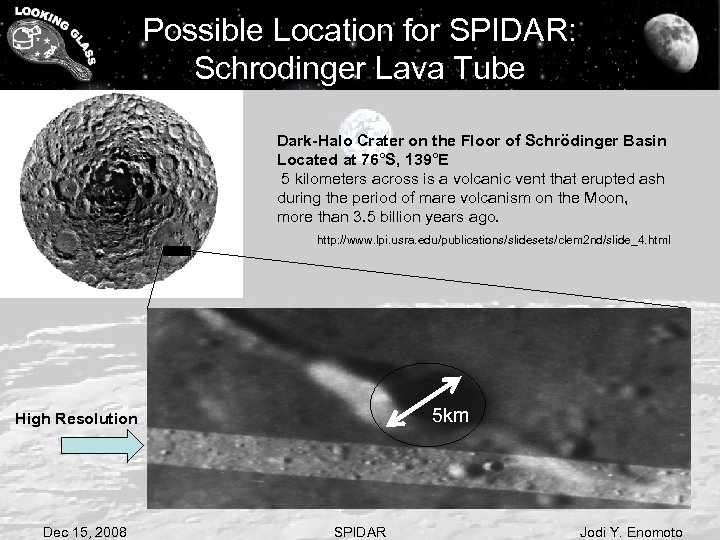 Possible Location for SPIDAR: Schrodinger Lava Tube Dark-Halo Crater on the Floor of Schrödinger