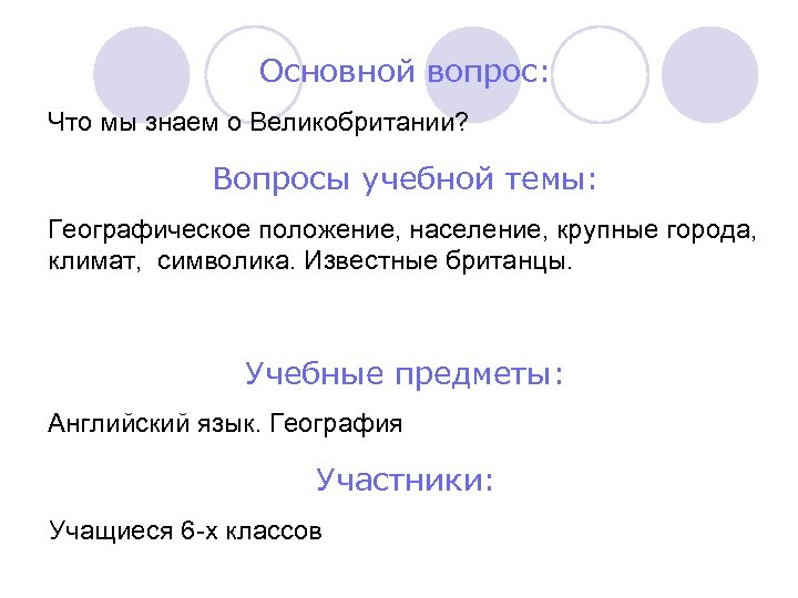 2 Основной вопрос: Что мы знаем о Великобритании? Вопросы учебной темы: Географическое положение, население,