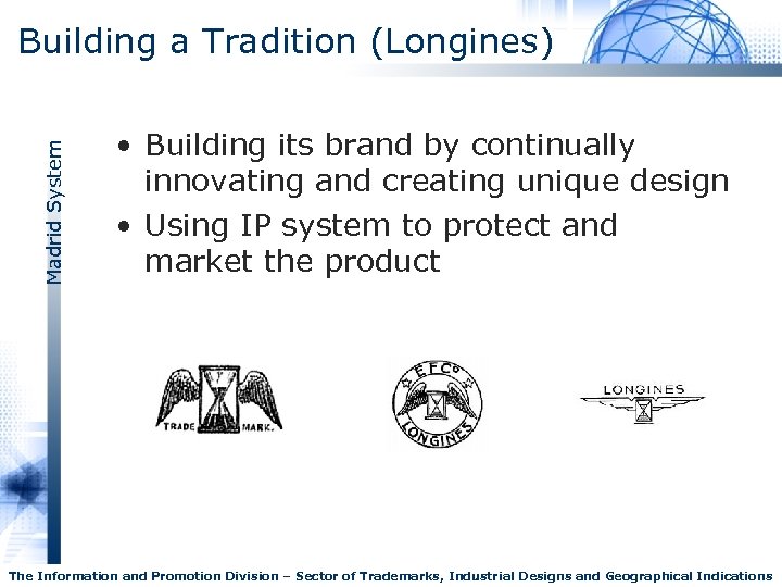 Madrid System Building a Tradition (Longines) • Building its brand by continually innovating and