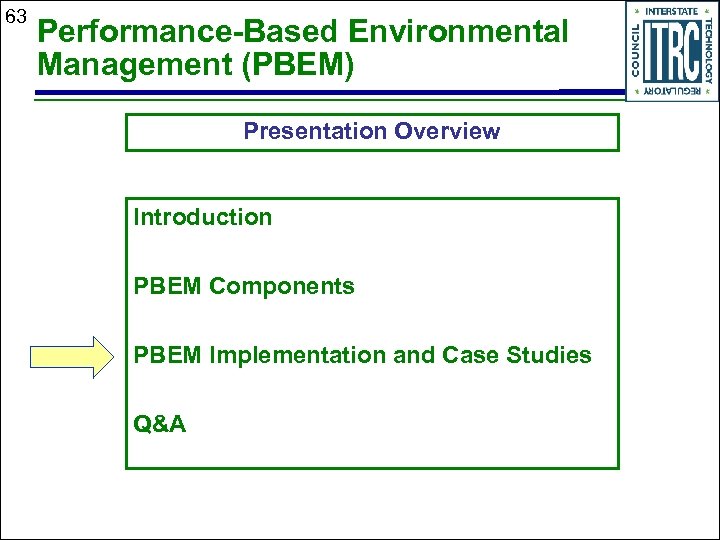 63 Performance-Based Environmental Management (PBEM) Presentation Overview Introduction PBEM Components PBEM Implementation and Case