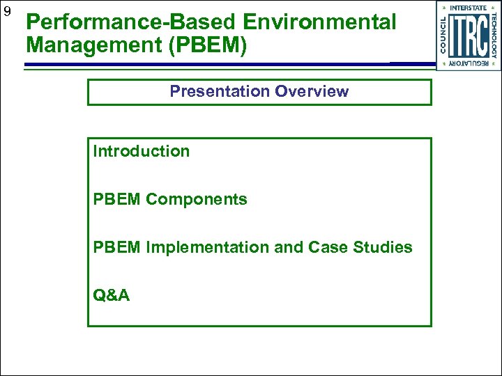 9 Performance-Based Environmental Management (PBEM) Presentation Overview Introduction PBEM Components PBEM Implementation and Case