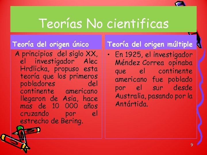 Teorías No cientificas Teoría del origen único A principios del siglo XX, el investigador