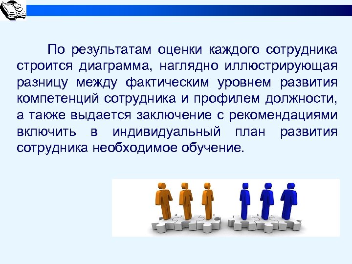 По результатам оценки каждого сотрудника строится диаграмма, наглядно иллюстрирующая разницу между фактическим уровнем развития
