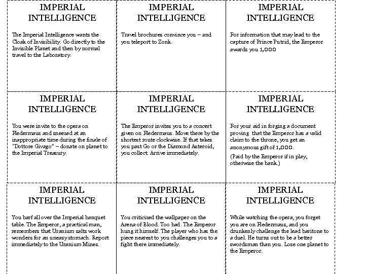 IMPERIAL INTELLIGENCE The Imperial Intelligence wants the Cloak of Invisibility. Go directly to the