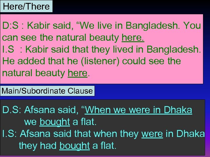 Here/There D: S : Kabir said, “We live in Bangladesh. You can see the