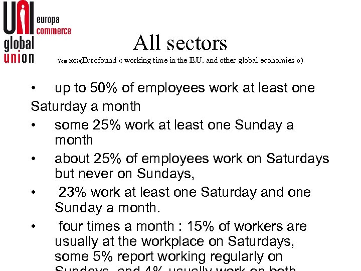 All sectors Year 2007/( Eurofound « working time in the E. U. and other