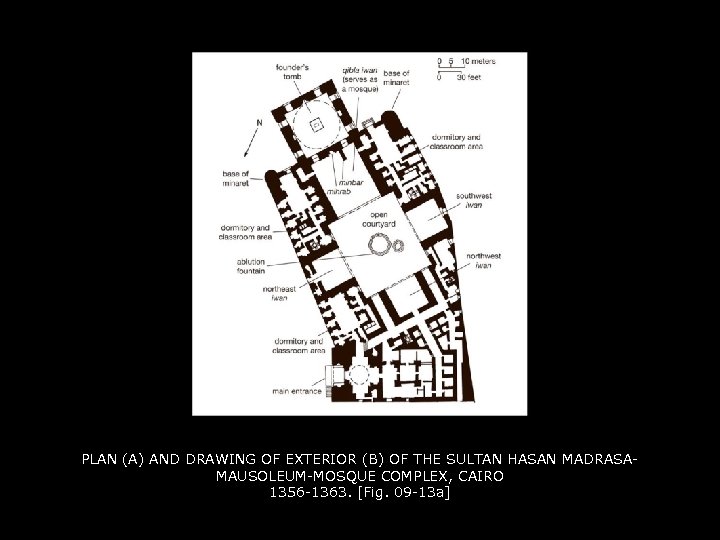 PLAN (A) AND DRAWING OF EXTERIOR (B) OF THE SULTAN HASAN MADRASAMAUSOLEUM-MOSQUE COMPLEX, CAIRO