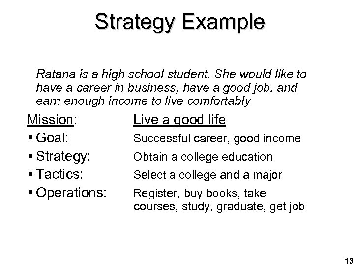 Strategy Example Ratana is a high school student. She would like to have a