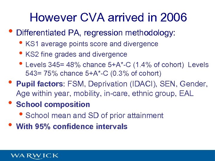 However CVA arrived in 2006 • Differentiated PA, regression methodology: • KS 1 average