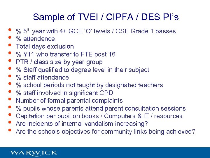 Sample of TVEI / CIPFA / DES PI’s • • • • % 5