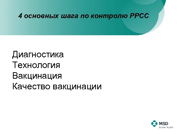4 основных шага по контролю РРСС Диагностика Технология Вакцинация Качество вакцинации 