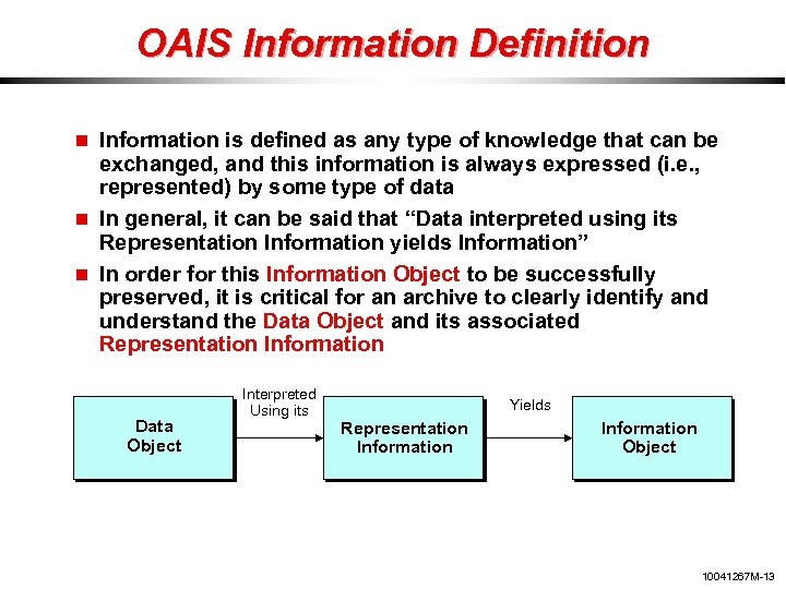 OAIS Information Definition Information is defined as any type of knowledge that can be