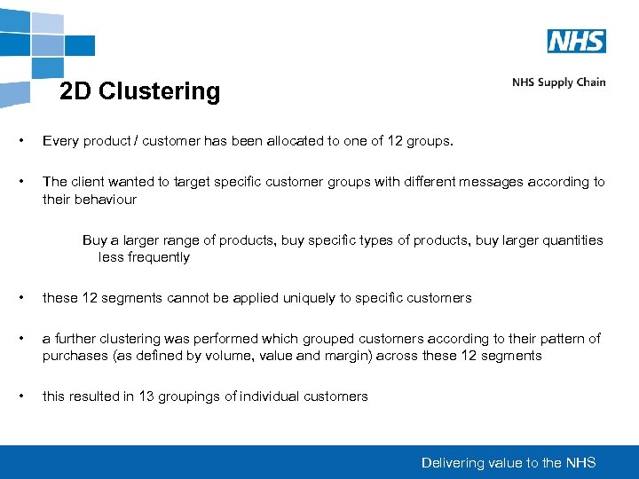 2 D Clustering • Every product / customer has been allocated to one of