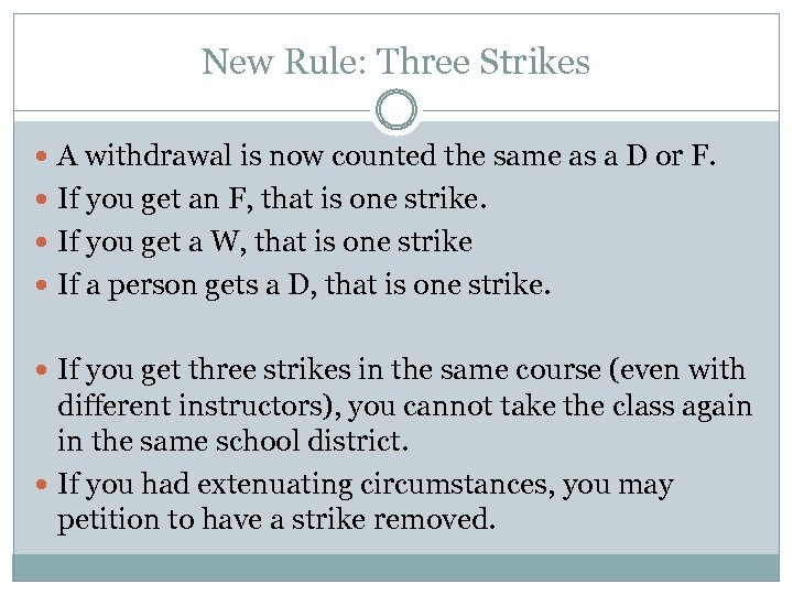 New Rule: Three Strikes A withdrawal is now counted the same as a D