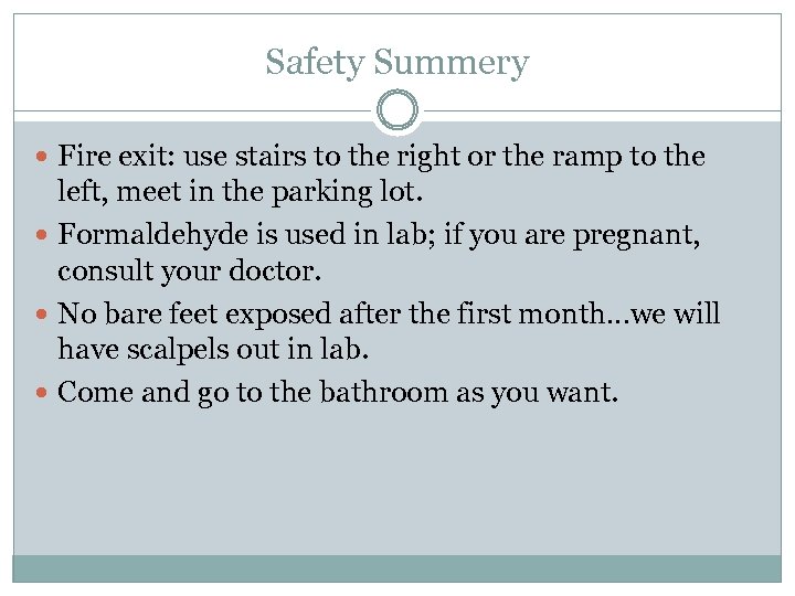 Safety Summery Fire exit: use stairs to the right or the ramp to the