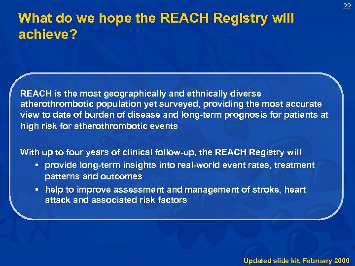 22 What do we hope the REACH Registry will achieve? REACH is the most