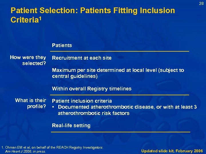 28 Patient Selection: Patients Fitting Inclusion Criteria 1 Patients How were they selected? Recruitment
