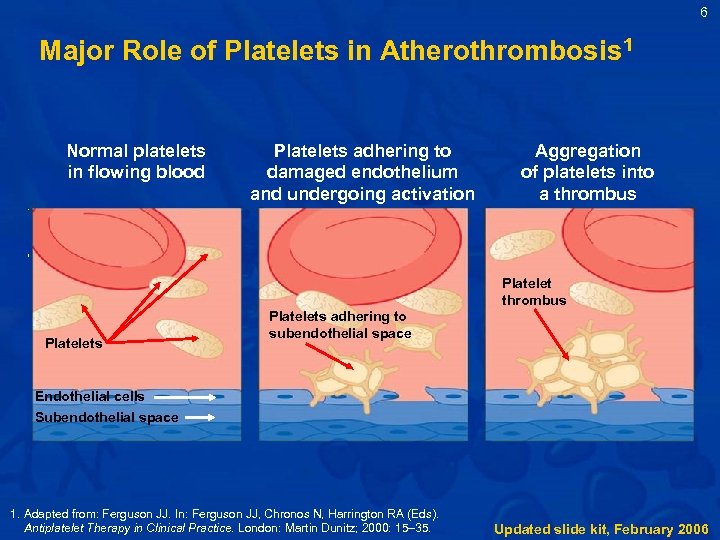6 Major Role of Platelets in Atherothrombosis 1 Normal platelets in flowing blood Platelets