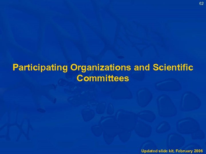62 Participating Organizations and Scientific Committees Updated slide kit, February 2006 