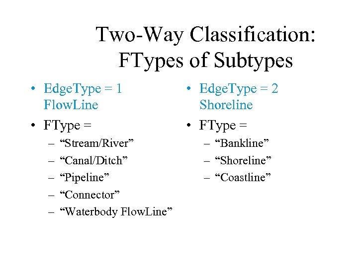 Two-Way Classification: FTypes of Subtypes • Edge. Type = 1 Flow. Line • FType