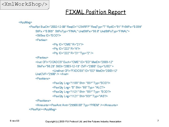 <Xml. Work. Shop/> FIXML Position Report <App. Msg> <Pos. Rpt Bus. Dt=