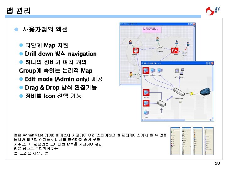 맵 관리 l 사용자정의 액션 l 다단계 Map 지원 l Drill down 방식 navigation