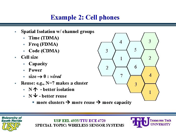 Example 2: Cell phones § § § Spatial Isolation w/ channel groups § Time