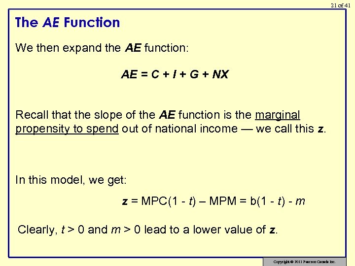 21 of 41 The AE Function We then expand the AE function: AE =