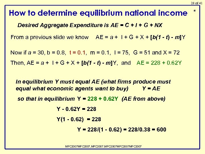28 of 41 How to determine equilibrium national income * Desired Aggregate Expenditure is