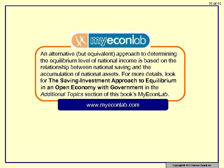 30 of 41 An alternative (but equivalent) approach to determining the equilibrium level of