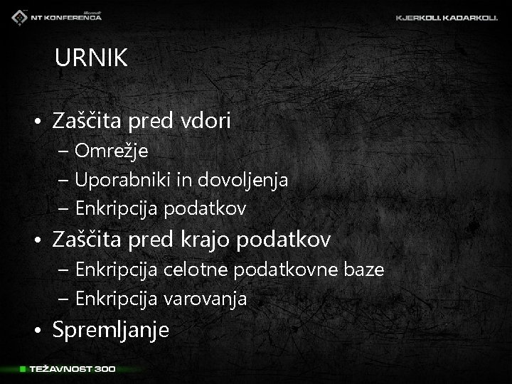 URNIK • Zaščita pred vdori – Omrežje – Uporabniki in dovoljenja – Enkripcija podatkov