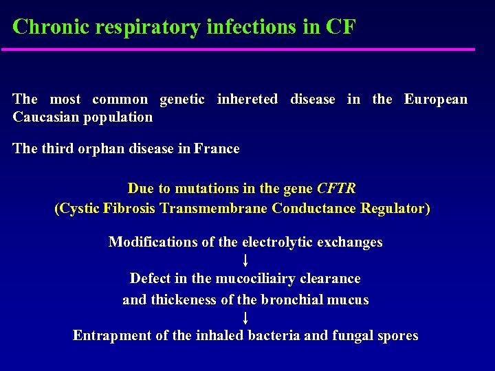 Chronic respiratory infections in CF The most common genetic inhereted disease in the European