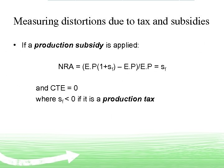 Measuring distortions due to tax and subsidies • If a production subsidy is applied: