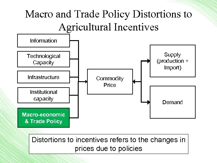 Macro and Trade Policy Distortions to Agricultural Incentives Information Supply (production + Import) Technological