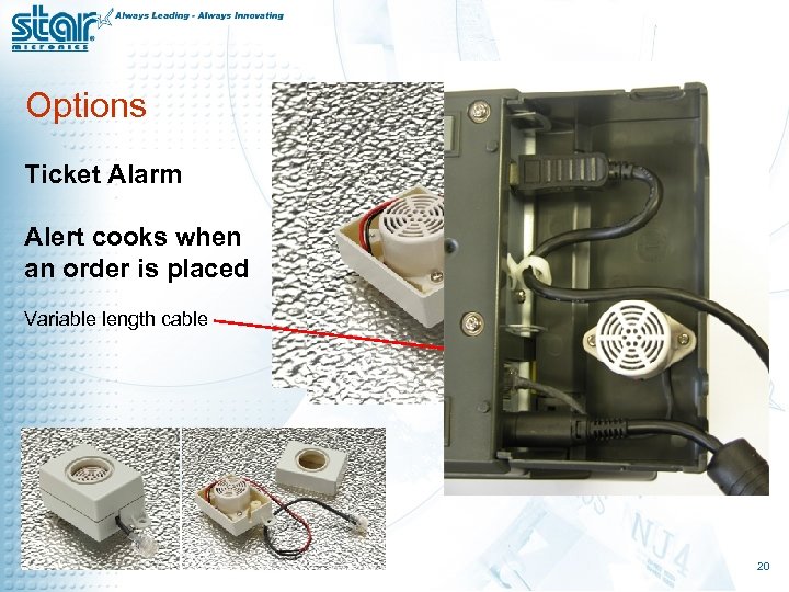 Options Ticket Alarm Alert cooks when an order is placed Variable length cable 20