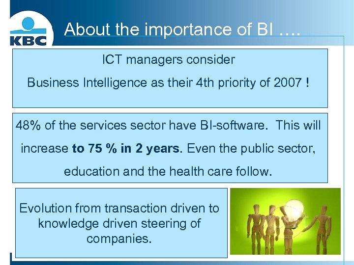 About the importance of BI …. ICT managers consider Business Intelligence as their 4