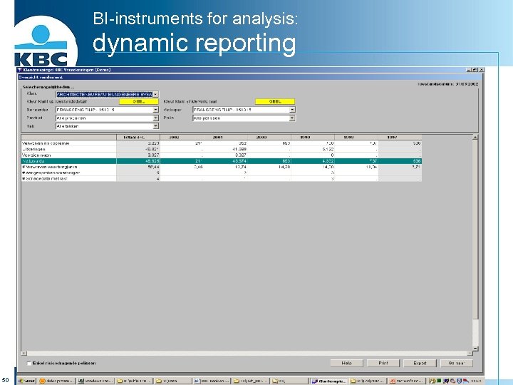 BI-instruments for analysis: dynamic reporting 50 