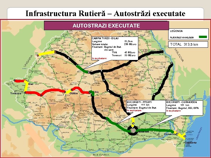 Infrastructura Rutieră – Autostrăzi executate PROGRAMUL DE CONSTRUCTIE AUTOSTRAZI EXECUTATE LEGENDA CAMPIA TURZII -