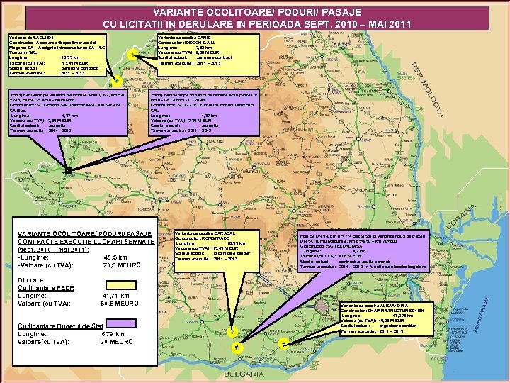 VARIANTE OCOLITOARE/ PODURI/ PASAJE CU LICITATII IN DERULARE IN PERIOADA SEPT. 2010 – MAI