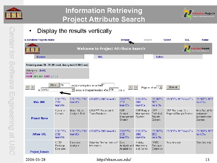 Information Retrieving Project Attribute Search C e n t e r f o r