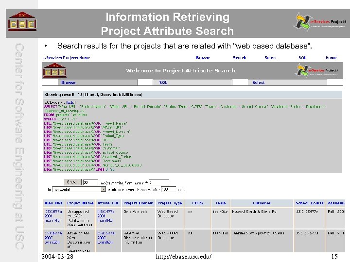 Information Retrieving Project Attribute Search C e n t e r f o r