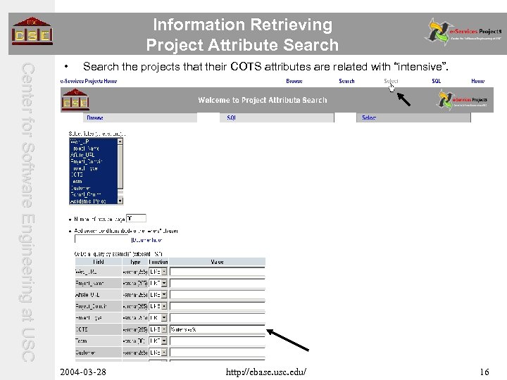 Information Retrieving Project Attribute Search C e n t e r f o r