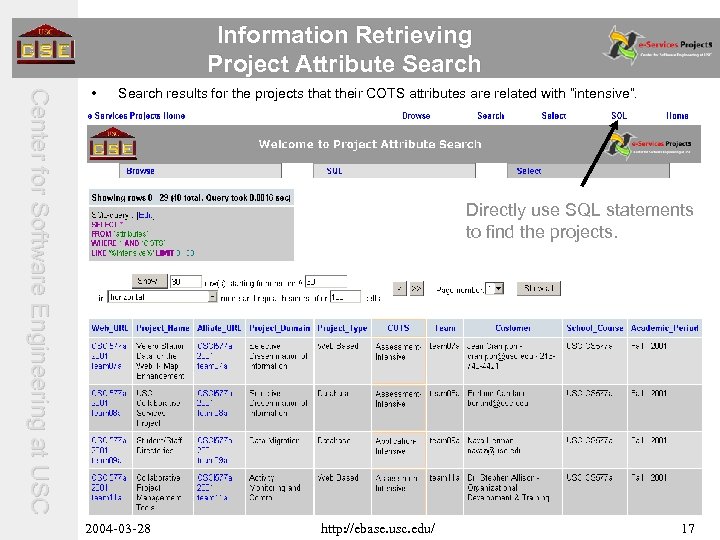 Information Retrieving Project Attribute Search C e n t e r f o r