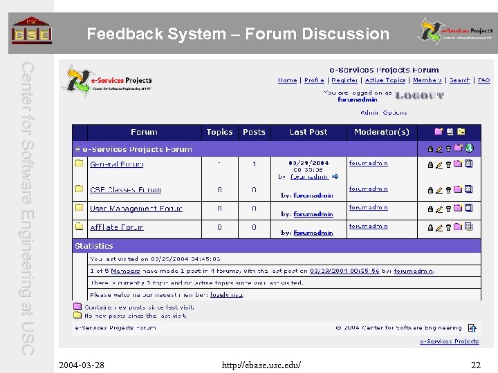 Feedback System – Forum Discussion C e n t e r f o r