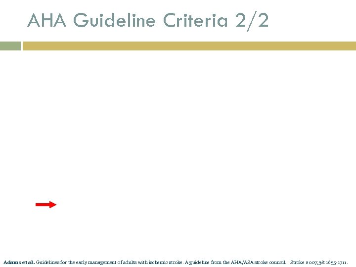 AHA Guideline Criteria 2/2 Adams et al. Guidelines for the early management of adults